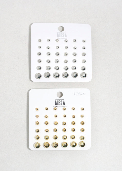Ball Stud Earring Set - 18 Pairs