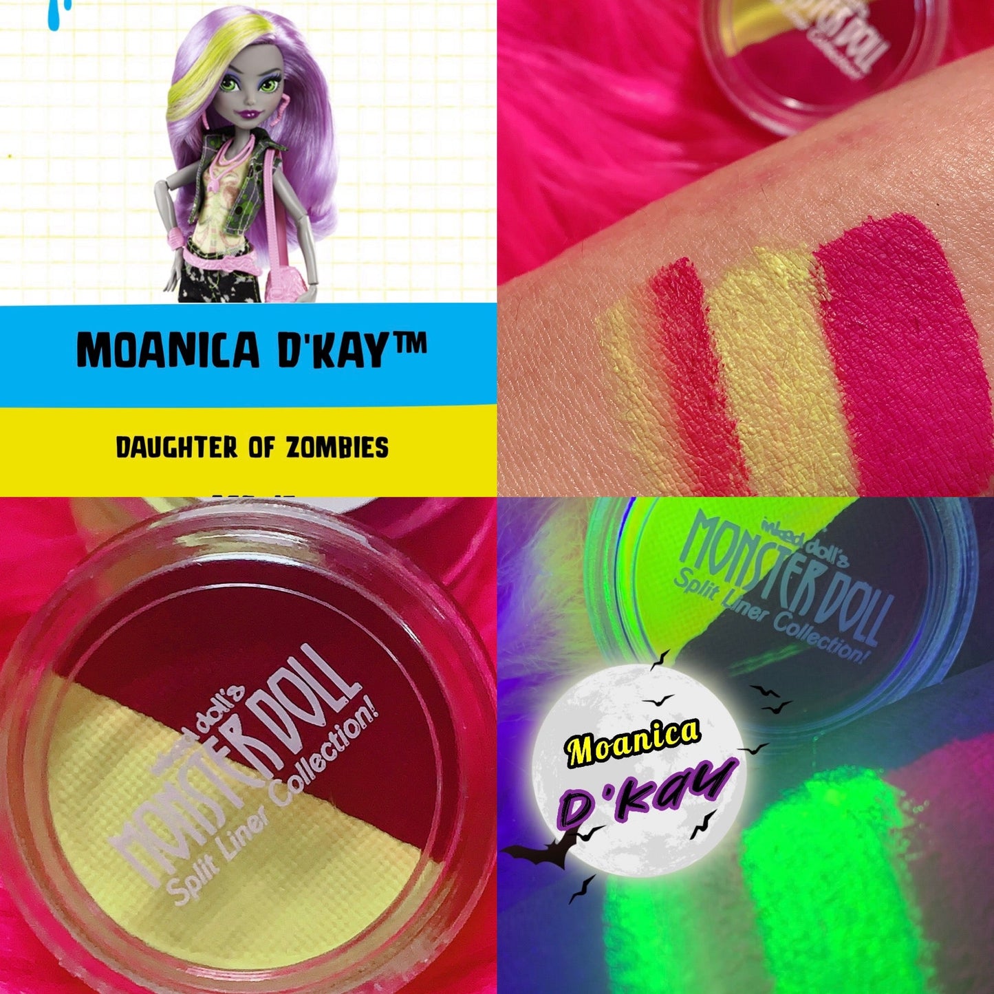 Inked Doll Cosmetics - (HUGE!) Monster Doll MOANICA D'KAY *UV Neon Pastel* SPLIT LINER/FACE/BODY PAINT