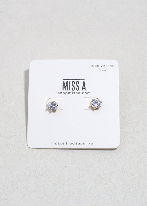 Classic Cubic Zirconia Stud Earrings - Gold